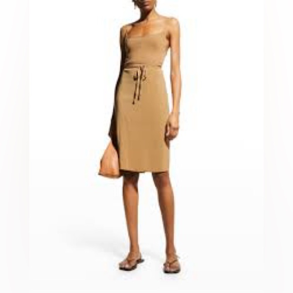 Anemos The K.m. Tie Midi Dress In Stretch Cupro Size Medium M Khaki Olive